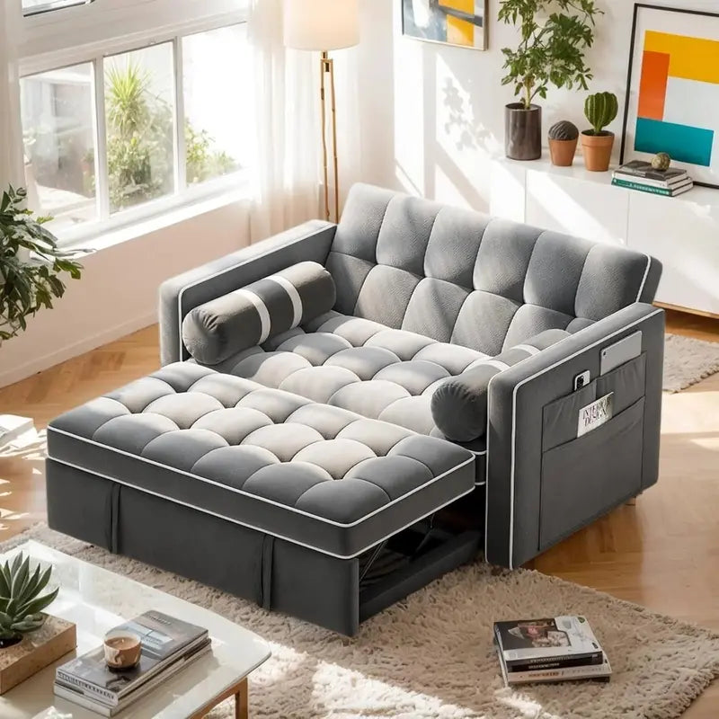 Convertible 3-in-1 Sleeper Sofa Bed  Modular Futon with Reclining Backrest, Pull-Out Mattress, and Storage Compartment