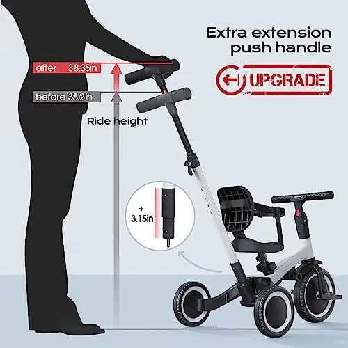 NewYoo 4-in-1 Toddler Tricycle for 1-3 Year Olds  Balance Bike with Parent Handle & Removable Pedals  White TR007