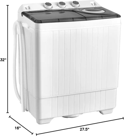 COSTWAY Twin-Tub Portable Washer  26 lb Total Capacity (18 lb Wash + 8 lb Spin), Built-in Drain Pump & Timer Knob for Small Spaces