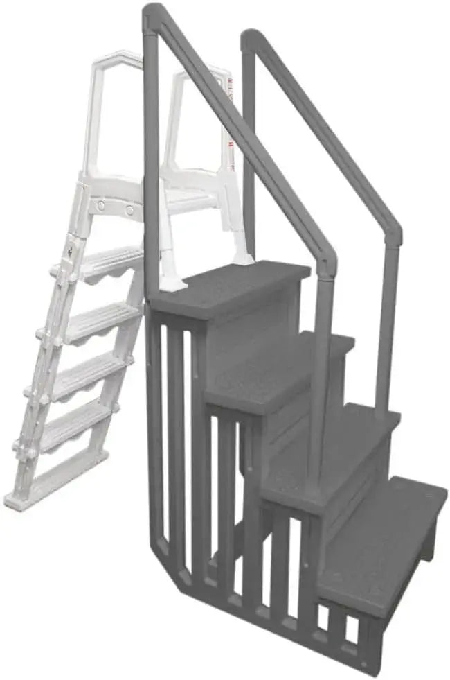 Non-Slip Above-Ground Pool Steps  Gray Aluminum Entry Ladder for Patios (122137 cm Height), 300 lb Capacity