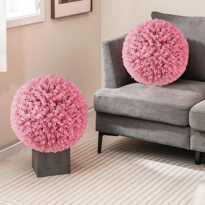 Set of Two 17.5-Inch Outdoor Artificial Topiary Balls  Pink Eucalyptus Faux Greenery