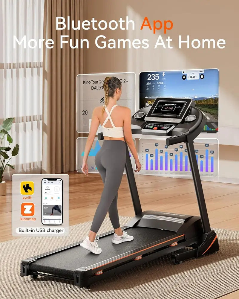 Foldable Home Treadmill  3HP Motor, Auto Incline Adjustment & Bluetooth Connectivity