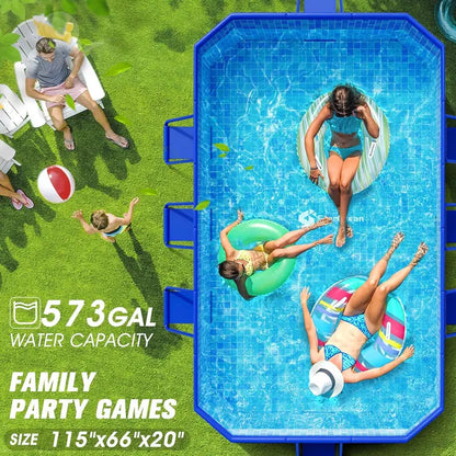 Large Collapsible Hard-Shell Pool  115″ x 66″ x 20″, Non-Inflatable Backyard Swimming Pool for Kids & Adults, Mosaic Finish