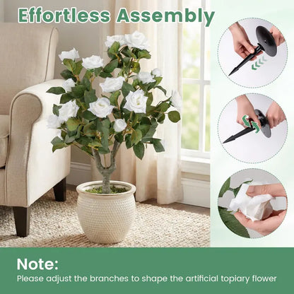 2-Pack Artificial Rose Flower Trees  31.5-Inch Tall, Ground Spikes, 18 Blooms Each