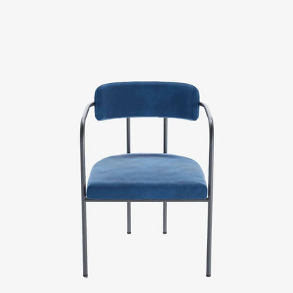 Chaise de salle   manger tapiss e avec accoudoirs, velours bleu, Barbara