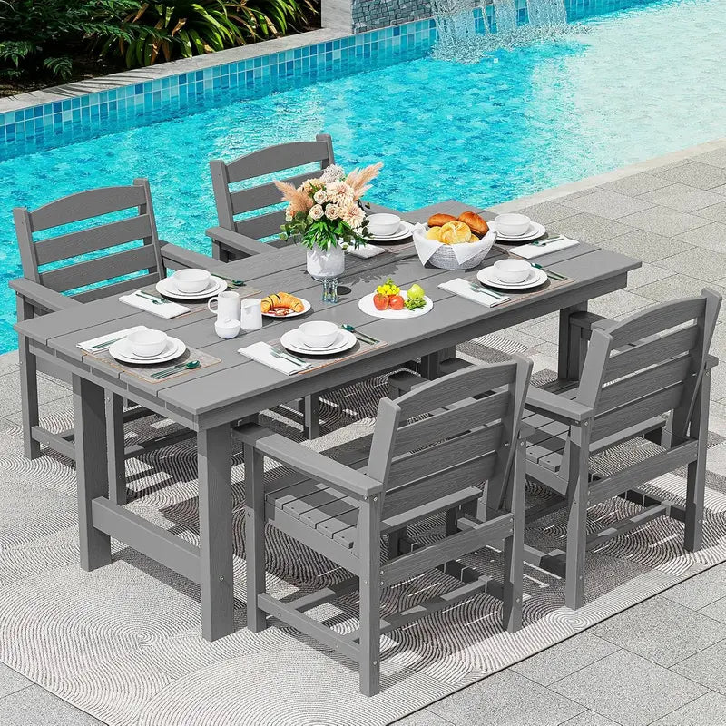 SERWALL HDPE 7-Piece Outdoor Dining Set ¡ª All-Weather Aluminum Frame Dining Table and Chair Collection