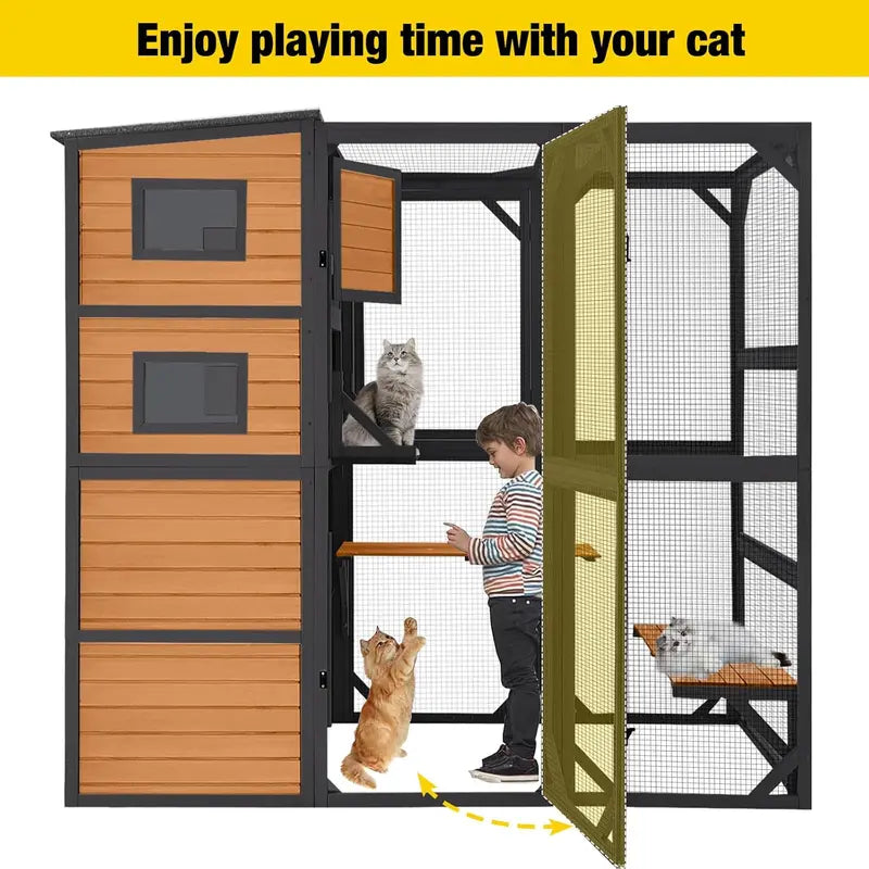 Aivituvin 4-Tier Weatherproof Cat Catio  70″H x 77″L Outdoor Enclosed Play Space
