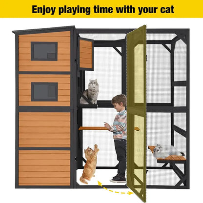 Aivituvin 4-Tier Weatherproof Cat Catio  70″H x 77″L Outdoor Enclosed Play Space