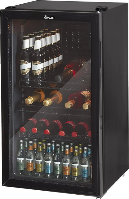 Swan 80L Undercounter Glass-Front Fridge  Compact Beverage, Wine & Beer Cooler
