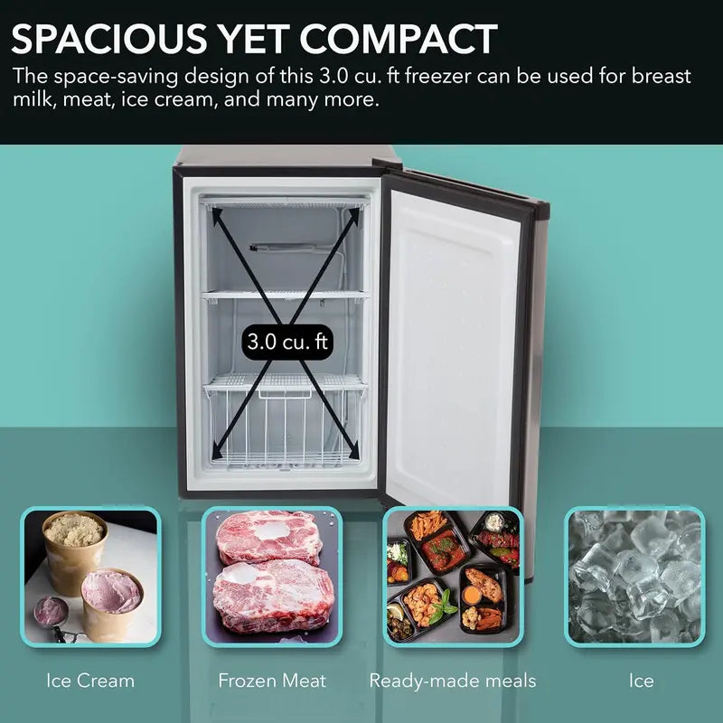 Whynter 1.1 Cu. Ft. Energy Star Upright Mini Freezer  Compact Stainless Steel Unit with Lock (CUF-112SS)