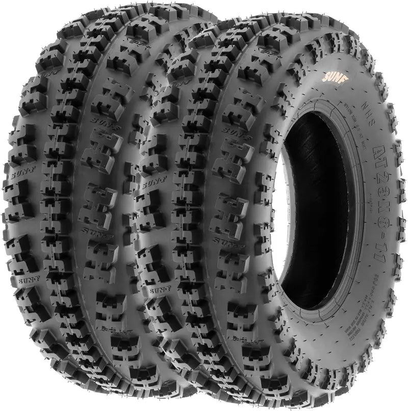 SunF A027 4-Pack ATV UTV Knobby Sport Tires, 22×7-10 Front & 20×10-9 Rear, 6-Ply Tubeless