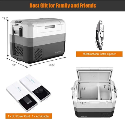 58-Quart Dual-Zone Portable Fridge Freezer — -14.8°C to 50°C, Two-Way Door, RV & Outdoor-Ready Compressor Cooler