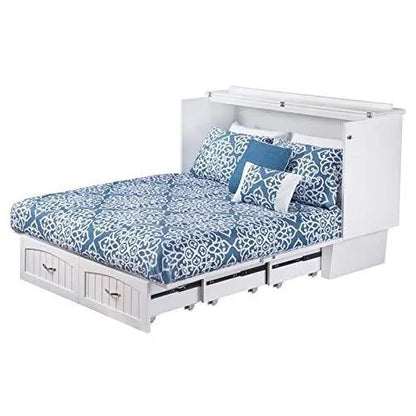 BOWERY HILL Queen-Sized Murphy Bed with Charging Station & Foldable Mattress  White