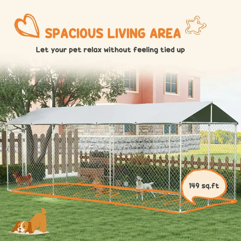 PawHut Outdoor Dog Kennel  19.7 ft x 7.5 ft x 7.5 ft, Waterproof Roof & Durable Mesh Panels