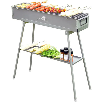 WILLBBQ Heavy-Duty Portable Charcoal Grill for Outdoor Cooking and Commercial Use