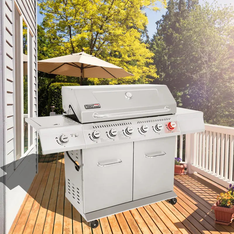 Premium 6-Burner Stainless Steel Propane Grill  74,000 BTU Outdoor BBQ with Sear & Side Burners