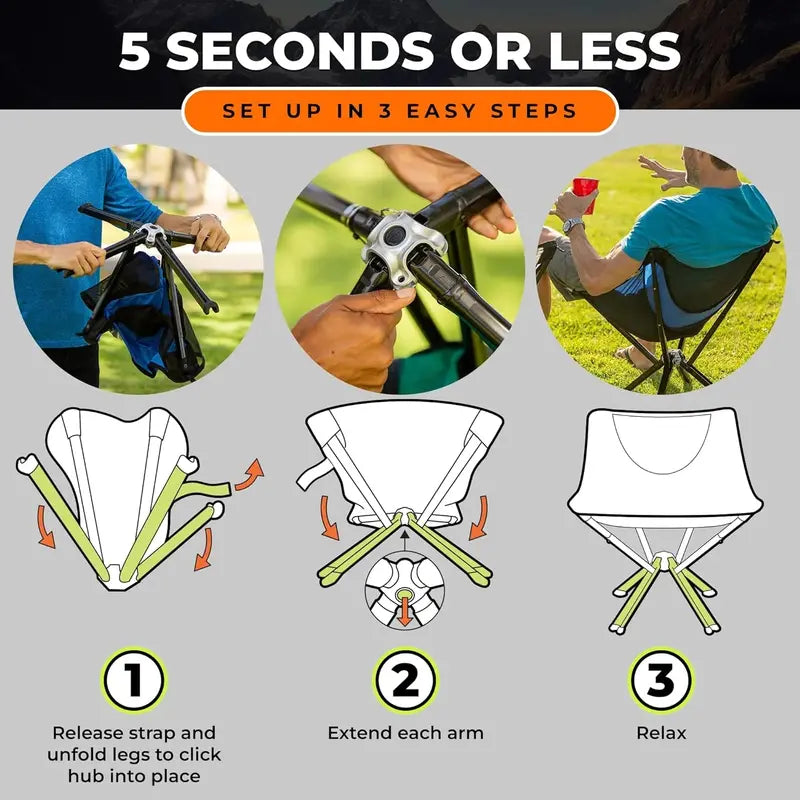 Cliq Lightweight Foldable Camping Chair  Portable, Durable, Quick Setup, Supports 300 lbs