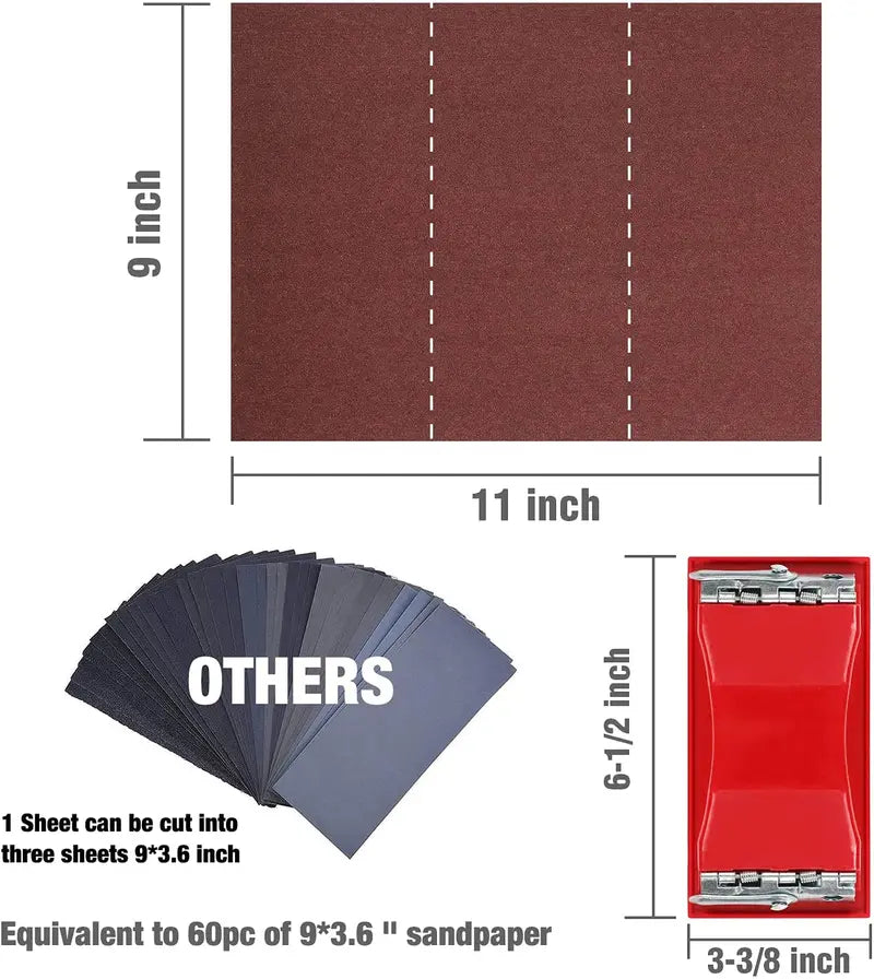WORKPRO Assorted Sandpaper Pack  24 Sheets (80600 Grit) with Sanding Holder