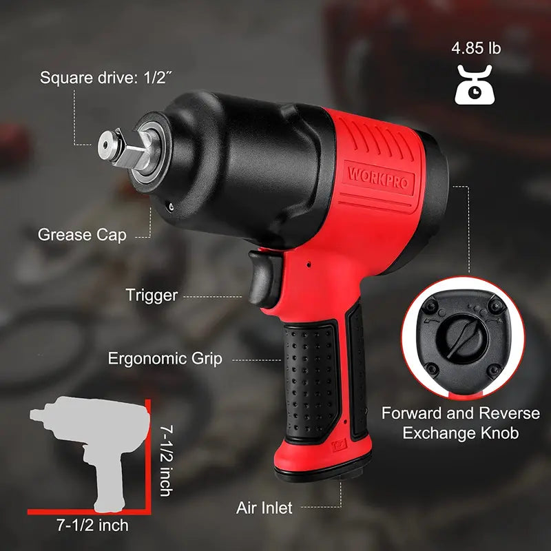 WORKPRO 1/2″ Air Impact Wrench for Automotive Tire Changes & Mechanical Repairs