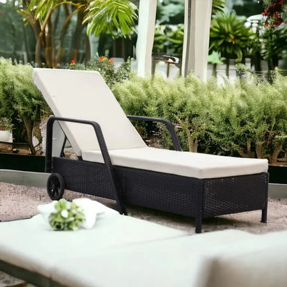 Rolling Rattan Sun Lounger  Adjustable Reclining Design with Smooth-Castor Wheels