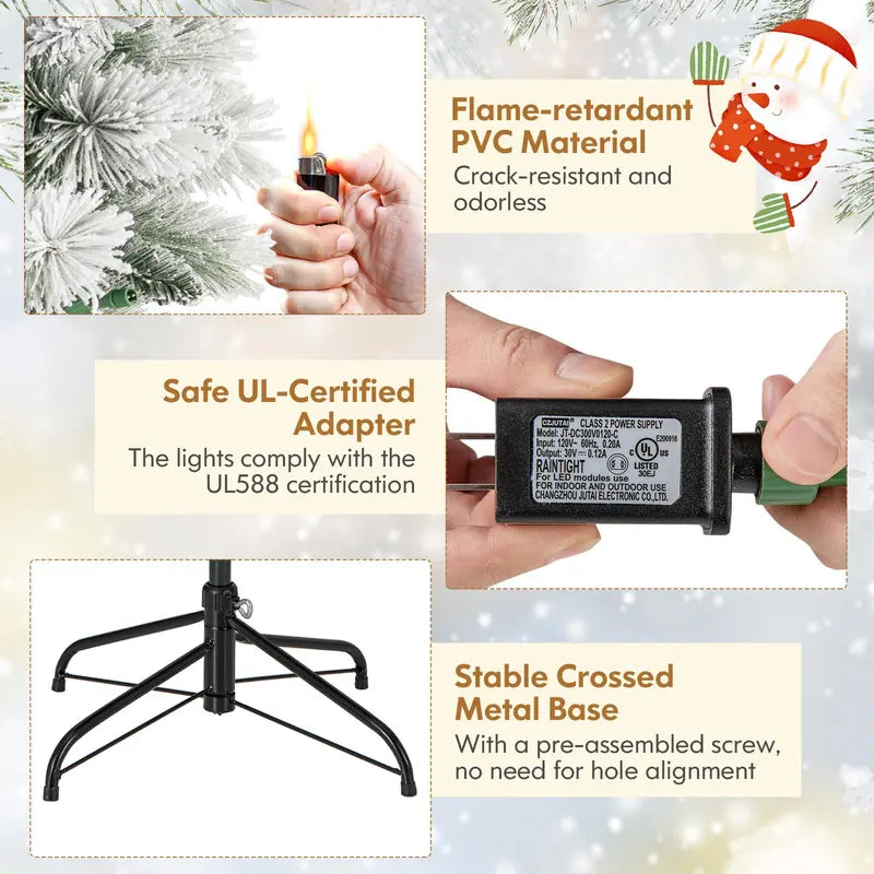 6- or 7-Foot Collapsible Pop-Up Snow-Flocked Artificial Christmas Tree