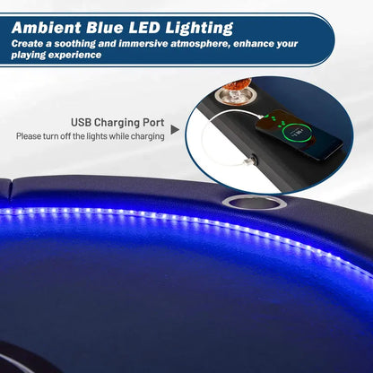 LED-Illuminated Foldable Poker Table for Texas Hold’em and Blackjack (84″ Wide)