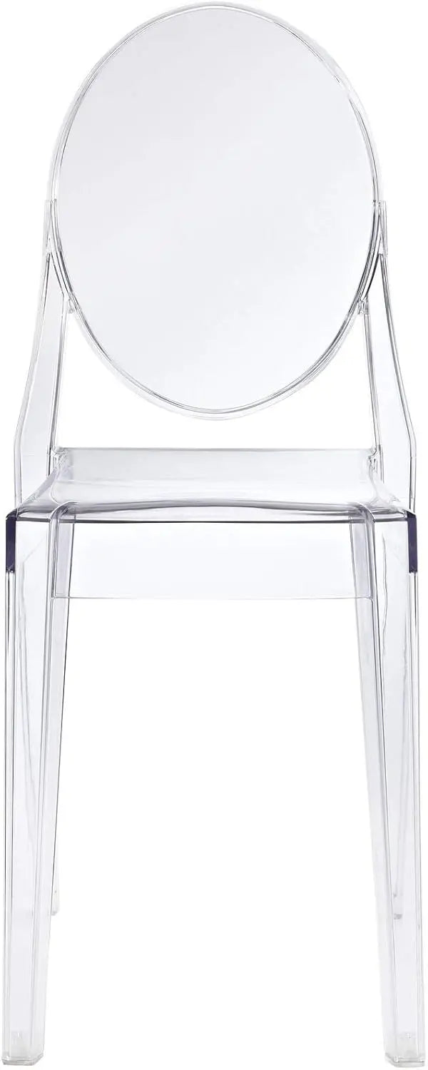 Set of Two Philippe StarckInspired Ghost Chairs: Transparent Polycarbonate Design, Stackable, Ergonomic, and Suitable for Indoor or Outdoor Use