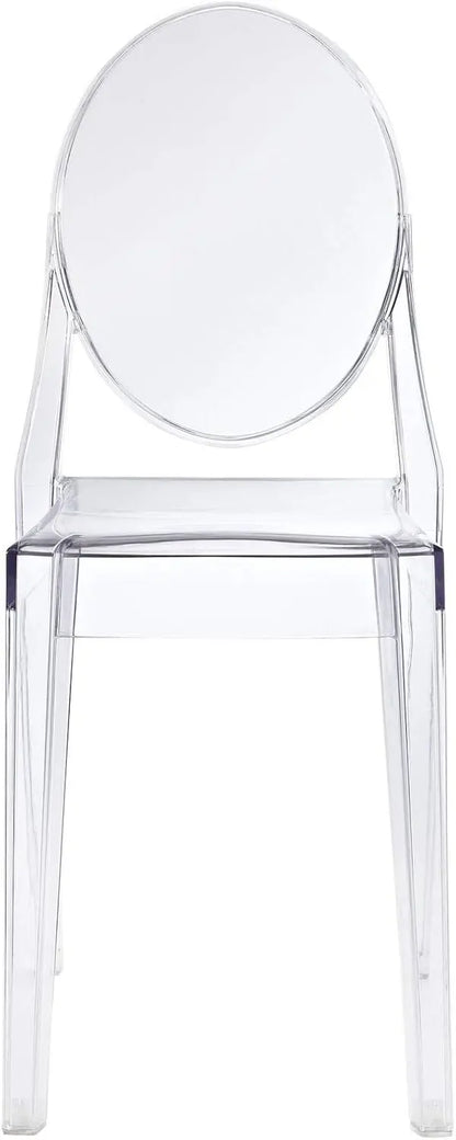 Set of Two Philippe StarckInspired Ghost Chairs: Transparent Polycarbonate Design, Stackable, Ergonomic, and Suitable for Indoor or Outdoor Use