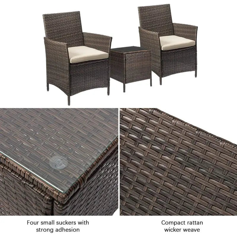Devoko 3-Piece Patio Furniture Set  Durable PE Rattan Chairs & Table for Indoor/Outdoor Use
