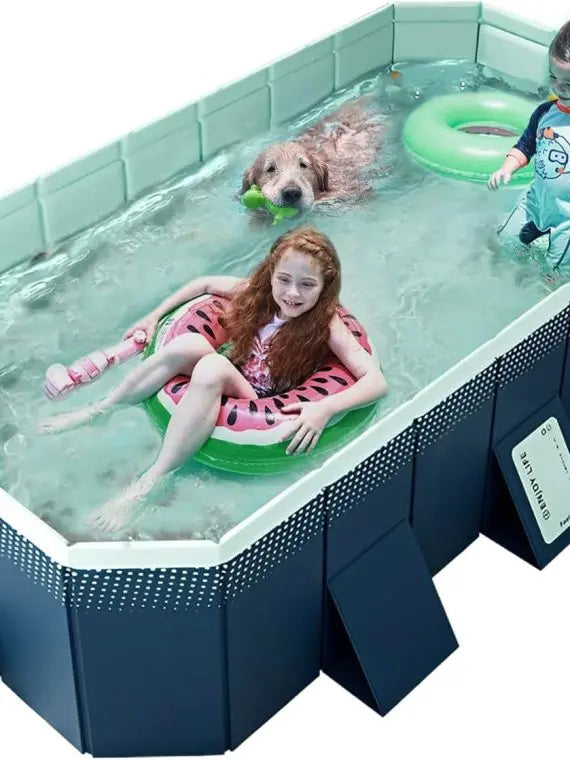 Foldable Hard Plastic Outdoor Swimming Pool for Kids & Adults  158″x76″x20″