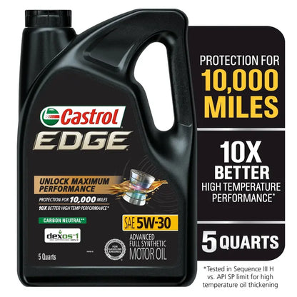 Castrol EDGE 5W-30 Full Synthetic Motor Oil  5-Quart Bottles, 3-Pack for High-Performance Engines
