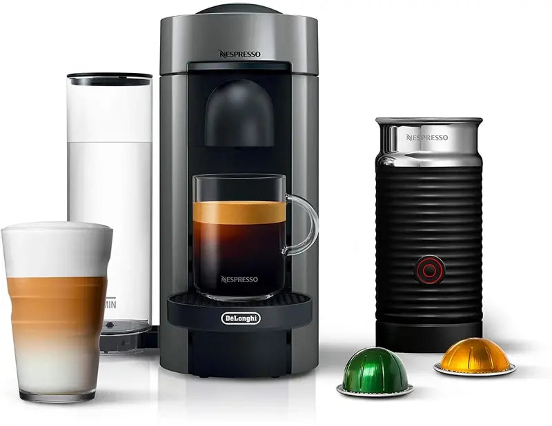 Nespresso VertuoPlus Espresso & Coffee Machine by De’Longhi  Grey with Aeroccino Milk Frother