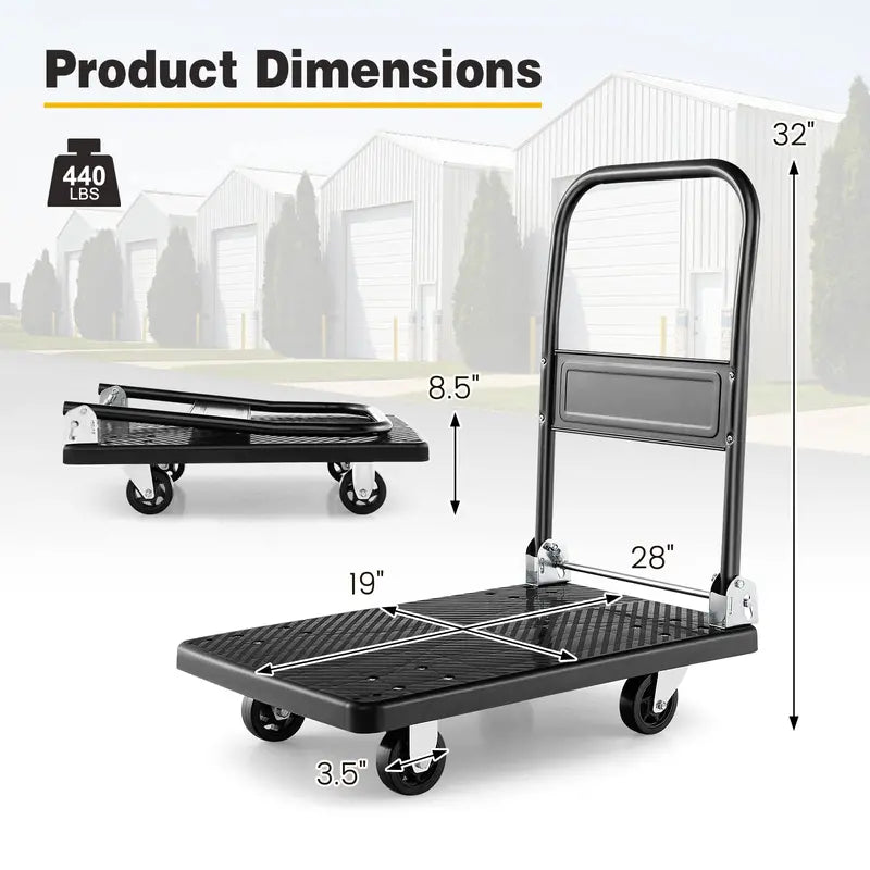 Foldable Hand Truck Dolly, 440-LB Load Capacity Moving Platform (28″ x 19″)