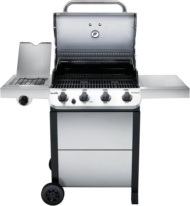 Premium Stainless Steel 4-Burner Gas Grill on Mobile Cart  Even Heat Distribution and Durable Outdoor Cooking Station