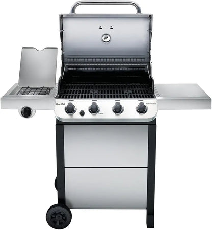 Premium Stainless Steel 4-Burner Gas Grill on Mobile Cart  Even Heat Distribution and Durable Outdoor Cooking Station