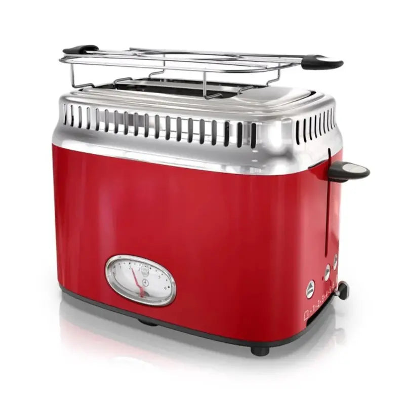 Retro-Inspired 2-Slice Toaster in Vibrant Red with Even Browning Controls
