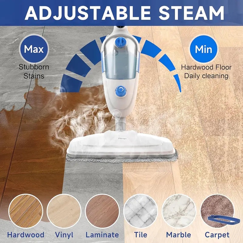 Lightweight Adjustable Steam Mop  Floor Steamer for Hardwood, Tile, Laminate & Carpet with 23ft Cord & Washable Pads