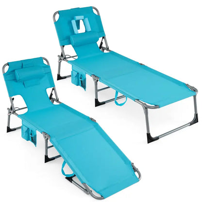 Adjustable Beach Lounge Chair  Folding Sun Lounger with 4-Position Reclining Backrest