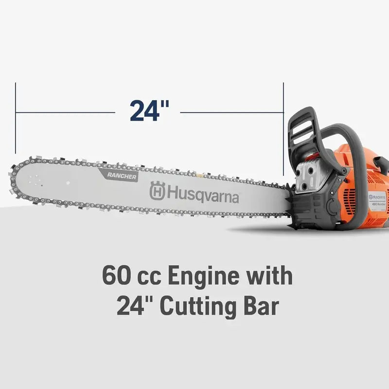 460 Rancher Gas Chainsaw  60.3cc X-Torq Engine, 24″ Bar for Land Clearing & Tree Trimming