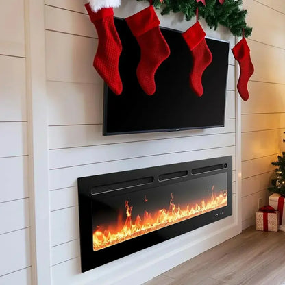 50-Inch Wall-Mount Smart Electric Fireplace: 5300 BTU Built-In Heater with Realistic Flame Effect