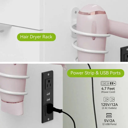 Moasis Illuminated Vanity Cabinet — 46-Inch LED Mirror, Built-in Outlet, Hair Dryer Rack, and Slim Profile