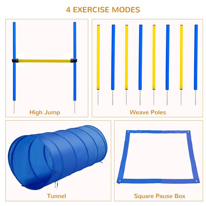 Pawhut 4PC Obstacle Dog Agility Training Course Kit Backyard Competitive Equipment- Blue, Yellow