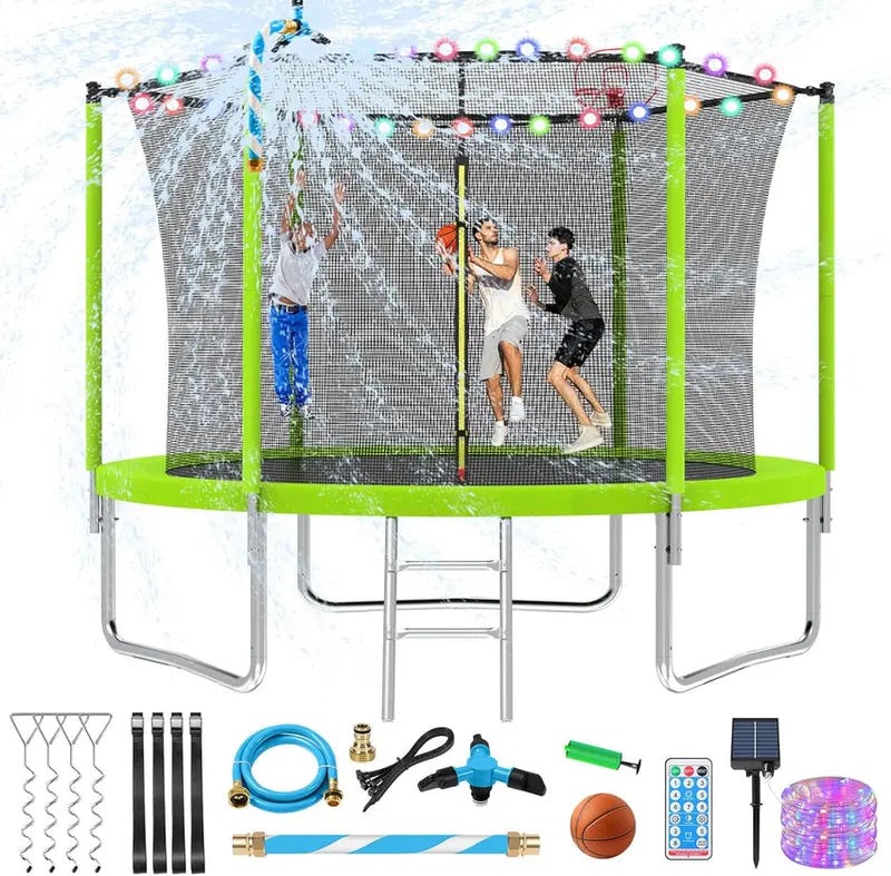16-Foot Upgraded Trampoline with Enclosure Net and Adjustable Basketball Hoop