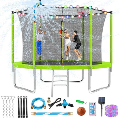 16-Foot Upgraded Trampoline with Enclosure Net and Adjustable Basketball Hoop