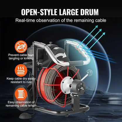100 ft × 1/2 in Auto-Feed Drain Snake Machine  550W Portable Sewer Auger with Foot Switch & 8 Cutters (2″4″ Pipes)