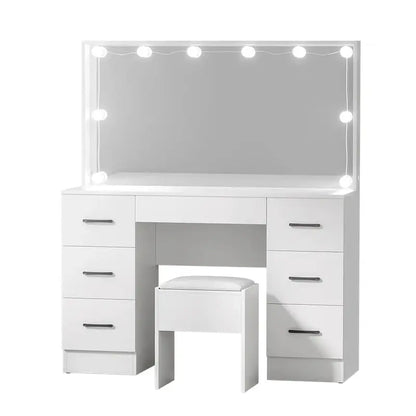 Artiss White Dressing Table Set  LED-Lit Vanity Mirror with Stool & 10 Bulbs