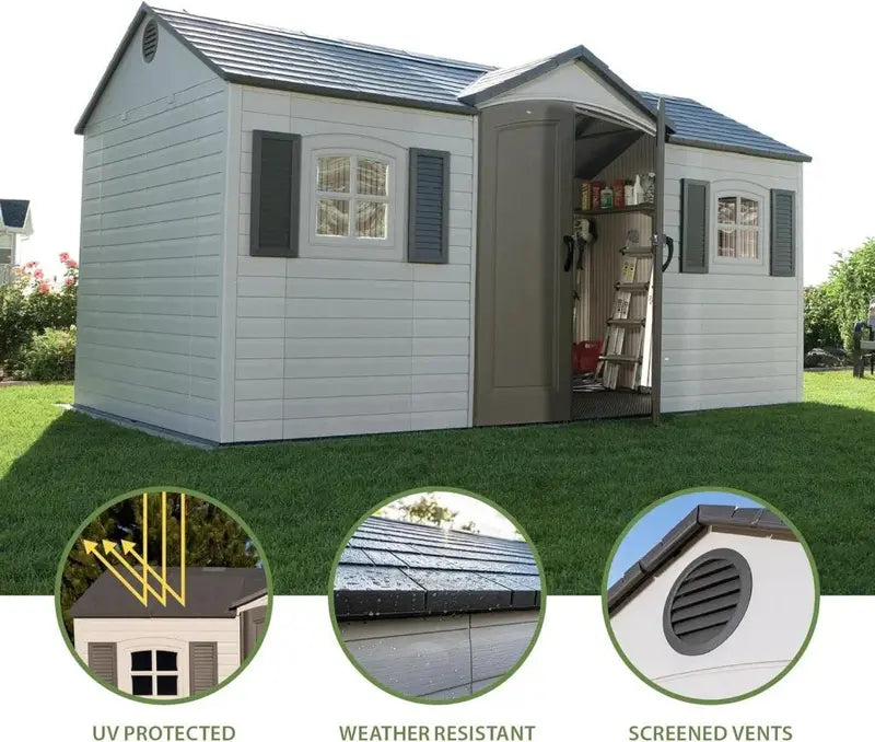 Lifetime 8 ft × 15 ft Outdoor Storage Shed  Desert Sand Color, Weather-Resistant Design