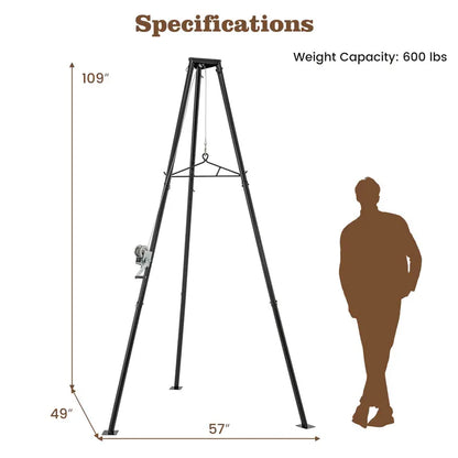 600-LB Tripod Game Hoist  Hunting Deer Lifting System with Adjustable Gambrel and Winch