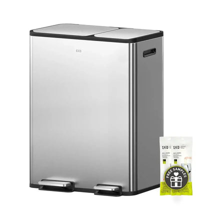 Dual 8-Gallon Stainless Steel Trash Can Set  Includes Recycling Bin, Foot Pedal, Slow-Close Lids & Fingerprint-Resistant Finish