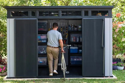Keter Artisan 11′ x 7′ Modern Resin Storage Shed  Grey & Black, Ideal for Patio Furniture & Garden Gear
